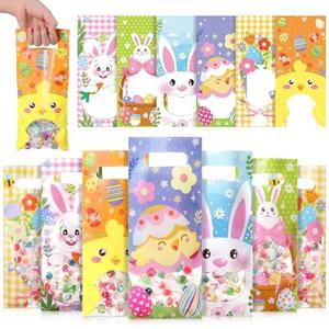 Pasimy 60 Pcs Easter Treat Bags Bulk Plastic Cellophane Bags with Clear Window Display Small Candy Goodie Gift Handbags for Halloween Autumn Harvest Birthday Party Favor Supplies
