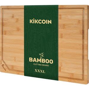 Kikcoin 2418 Bamboo Cutting Boards for Kitchen, Wooden Healthy Cutting Boards for Charcuterie, Vegetables, Cheese, Bread, Extra Large Chopping Boards with Deep Juice Groove and Handle, Natural