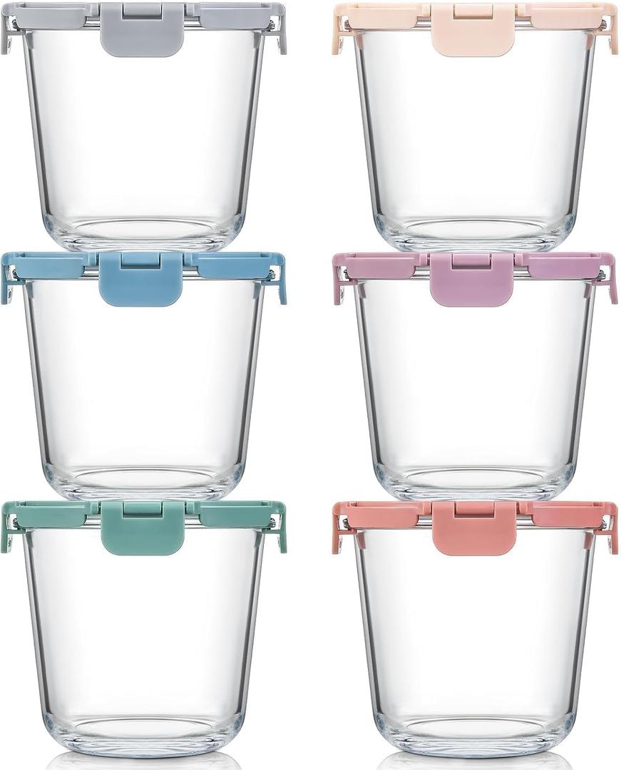 [UPGRADED LID] 6 Sets 3 Cup/24oz Borosilicate Glass Food Soup Containers with Lids, Meal Prep Storage Bowl Jars for Leftover Meal Lunch Oats Fruit Deli Salads - Microwave, Oven, Freezer Safe -BPA Free