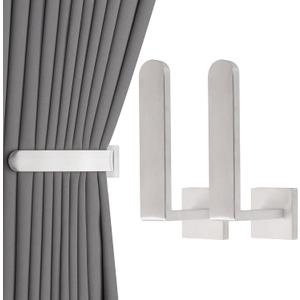 2 Pack Metal Curtain Holdbacks Modern Curtain Tiebacks U Shaped Curtain Hooks for Wall Curtain Pull Backs Curtain Holders Curtain Tie Backs for Curtains (2, Silver)