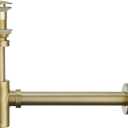 Brass P Trap with Bathroom Sink Stopper : 1-1/4 Sink Drain Round Bottle Trap Set No Overflow - Adjustable Height, Brushed Gold - Complete Basin Sink Plumbing Kit for Pipe Replacement