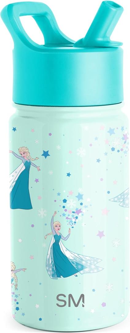 Simple Modern Kids Summit Water Bottle with Straw Lid| Disney Frozen Elsa 14oz Stainless Steel Cup Insulated Tumbler for Girls, School | Frozen Elsa's Snowflake