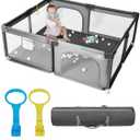 dearlomum Baby Playpen with Non Removable Mat, Extra Large Play Yard for Babies & Toddlers, Portable Travel Playpen, Baby Activity Center for Indoor & Outdoor Use (Gray 59"71")