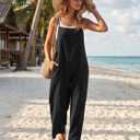 Lepunuo Womens Casual Loose Jumpsuits Summer Boho Wide Leg Rompers Sleeveless Overalls with Pockets (Size: Medium,Black)