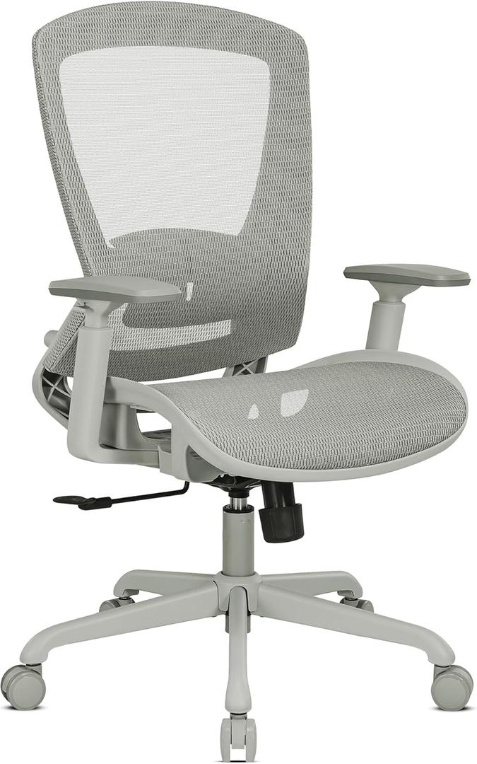 ELABEST Mesh Office Chair, Ergonomic Computer Desk Chair, Sturdy Task Chair- Adjustable Lumbar Support & Armrests, Tilt Function, Comfort Wide Seat, Swivel Home Office Chair (Grey Frame Grey Mesh)
