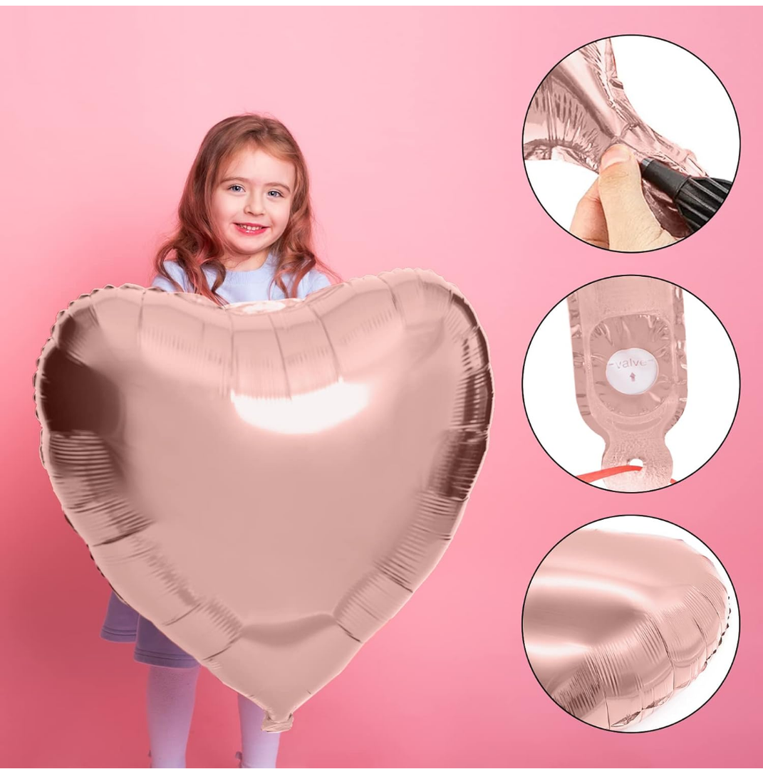 Seematn 18 Pcs 32 Inch Large Heart Balloons Valentine's Day Foil Balloons Love Romantic Air Balloon for Anniversary Decorations for Valentine's Day Propose Engagement Wedding Birthday (Rose Gold)