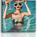 Godont Summer Blue Pool Hot Girls Disco Ball Posters Blue Pool Bikini Wall Art Retro Cocktail Wall Art Aesthetic Paintings Girls Dormitory Canvas Decoration 12x16x3 Inches (12x16Unframed)