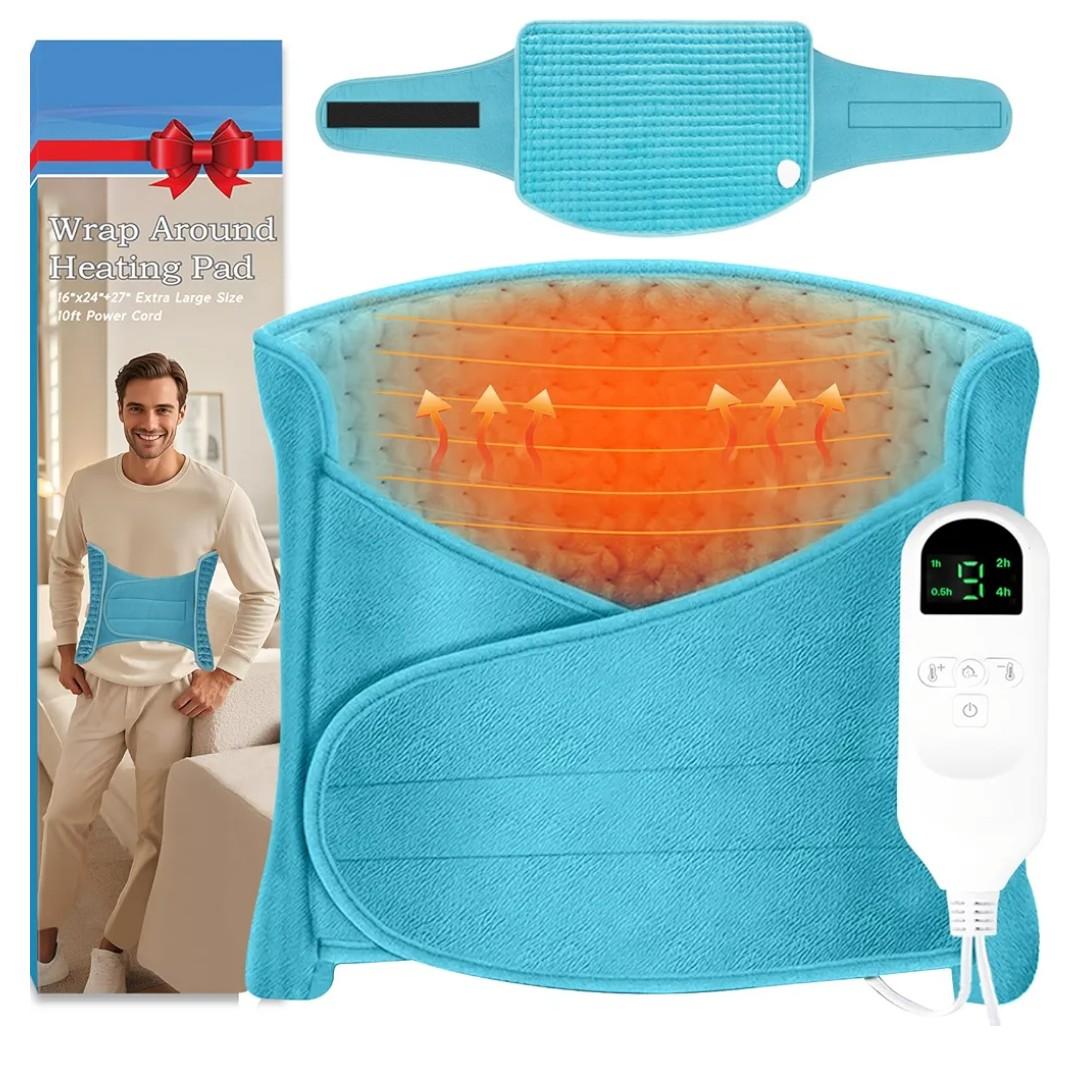 Large Heating Pads for Back Pain/Period Cramps, 4 Timer(Max 4H)/9 Heat/10ft Long Cord/ 16 * 24" Heat Pad+27" Belt Wearable(51" in Total) Electric Wrap Around Heating Pad Birthday Christmas Gift(Blue)