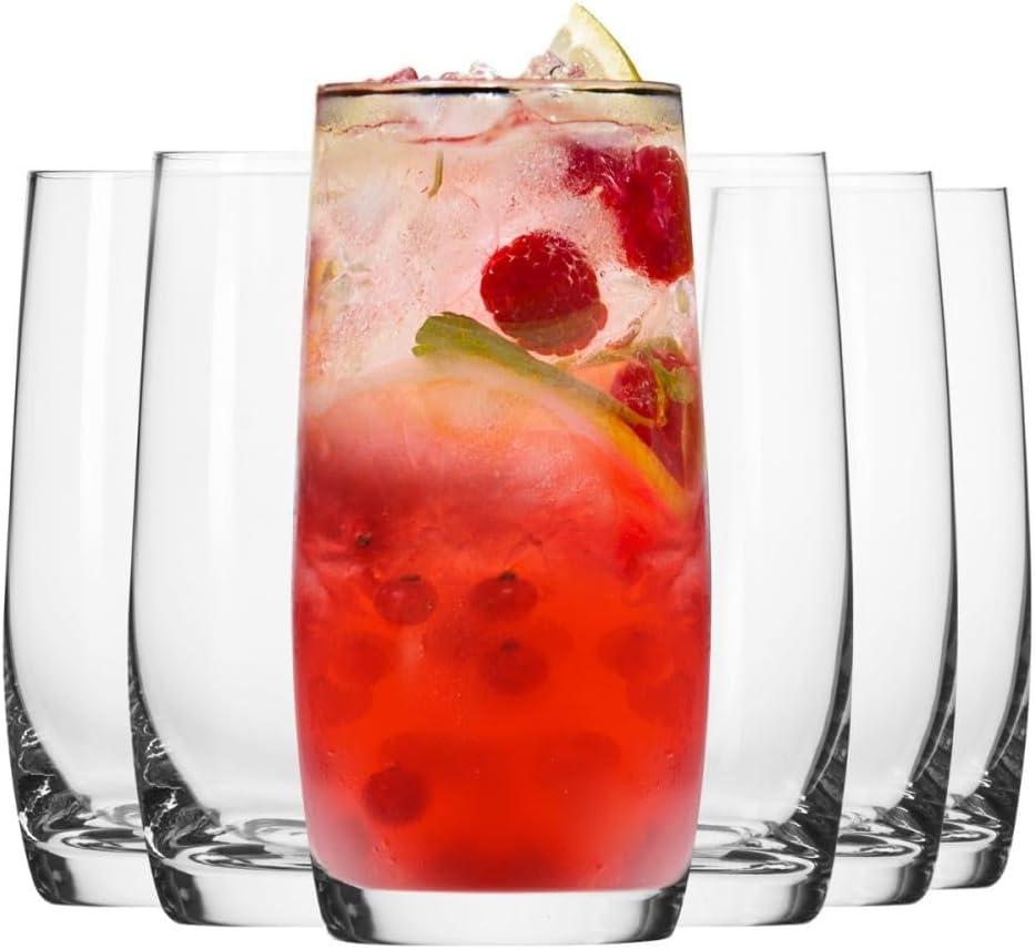 Krosno Long Drink Glasses, Set of 6, 13.9 oz, Blended Collection, Crystal Glass, Perfect for Everyday, Dishwasher Safe, Made in Europe
