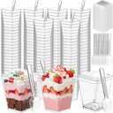 200 Pcs 5 oz Clear Plastic Dessert Cups with Lids & Spoons, Reusable Parfait & Appetizer Cups, Mini Dessert Shooters for Pudding, Yogurt, Jello, Ice Cream, Trifle & Fruit, For Party & Wedding