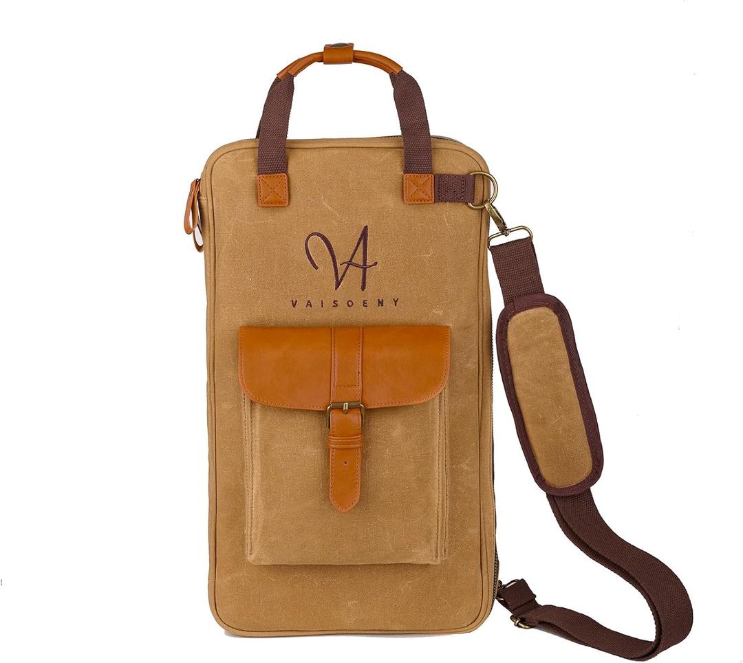 Drum Stick Bag, Waxed Canvas Drumstick Bag with Shoulder Strap, Length 17.72" x Width 10" x Height 1.57"