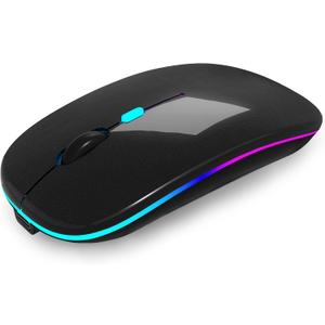 Wireless Bluetooth Mouse Rechargeable Laptop Mice with LED Use Portable(BT5.2 and USB 2.4G) Dual Mode Connection Silent Slim Computer Mouse for Laptop/iPad Tablet/Apple MacBook/PC(Black Pearl)