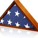Flag Display Case for 5x9.5 ft American Veteran Burial Flag, Brown Wooden Frame Case Set, Triangle Solid Shadow Box with Wall Mount and Acrylic Front
