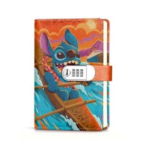 JOHSBYD Stitch Leather Combination Lock Notebook Lilo & Stitch Leather Locked Journal Notebook for Stitch Fans for Teens Personal Secrets Writing (3) Hardcover-Spiral