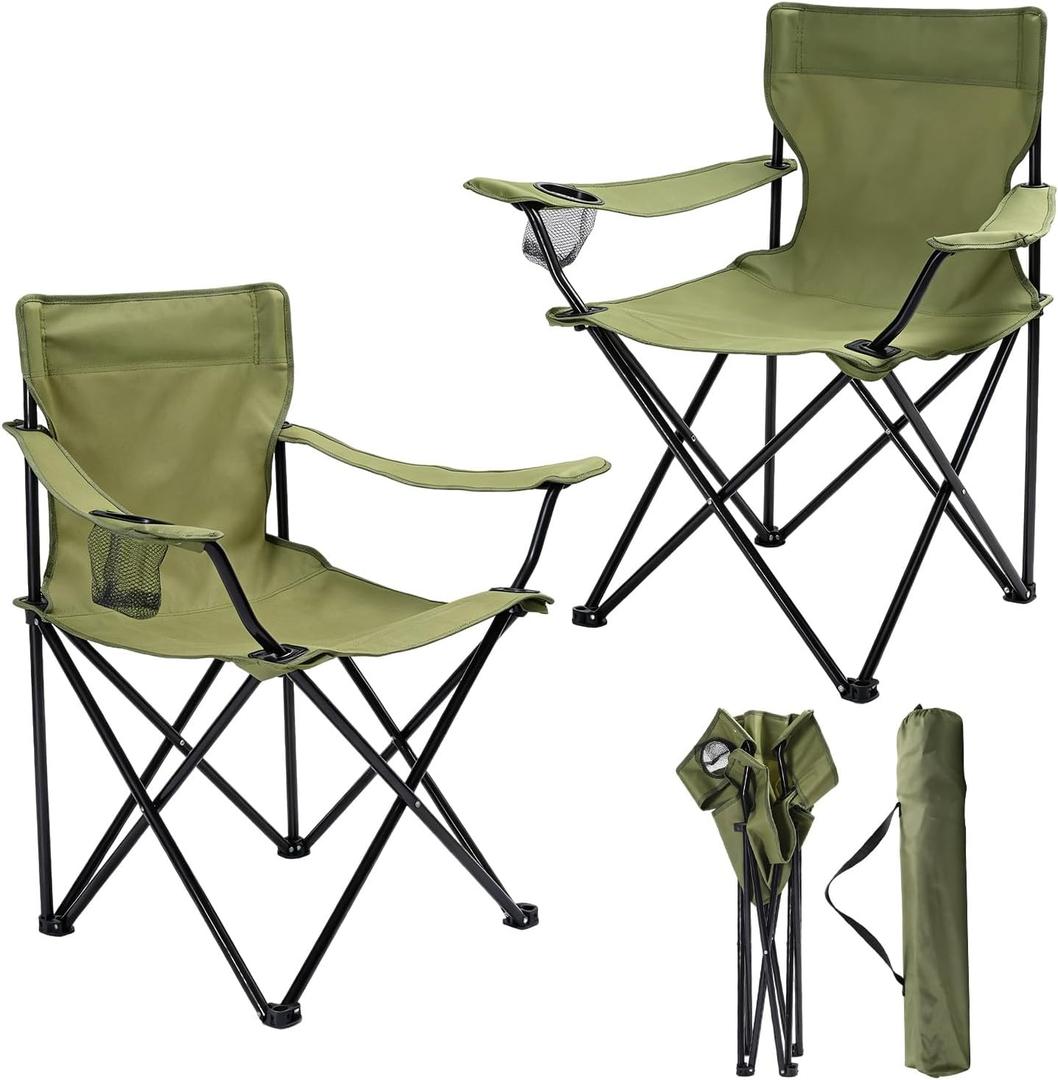 2 Pack Camping Chairs Folding Outdoor Chair Portable Lawn Chair with Cup Holder Supports 330LBS Lightweight Beach Chair for Outside Sports, Fishing, Hiking, Travel, Picnic, Backyard (Green), 20 x 20 x 32 inches