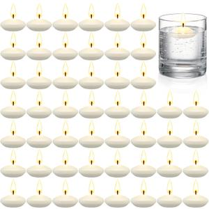 50 Pieces 1.5 Inch Unscented Floating Candles for Centerpieces Votive Floating Candles for Wedding Party Pool Spa Bathtub Dinner(White)