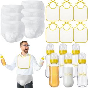 6 Sets Bottle Chug Baby Shower Games Juegos Para Plastic Baby Bottles Bibs Disposable Diapers Gender Reveal Games Baby Changing Diaper Race Game Decoration (Yellow)