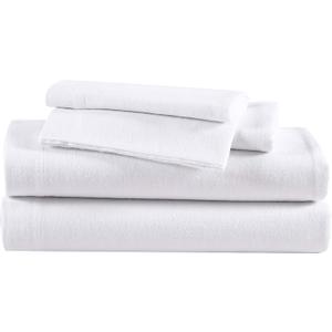 Eddie Bauer - Flannel Sheets Queen Size, Anti-Pilling & Wrinkle Resistant Cotton, Touchably Soft for All-Season Comfort - Bed Sheets with Matching Pillowcases & Fitted Sheet (Solid White)