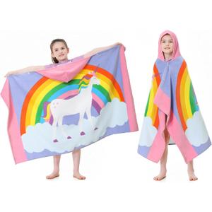 MOKANI Kids Cotton Hooded Towels | Super Soft & Thick & Super Absorbent | 50" x 30" Beach Bath Swimming Towels for Girls Boys Ages 3-12 (Unicorn)