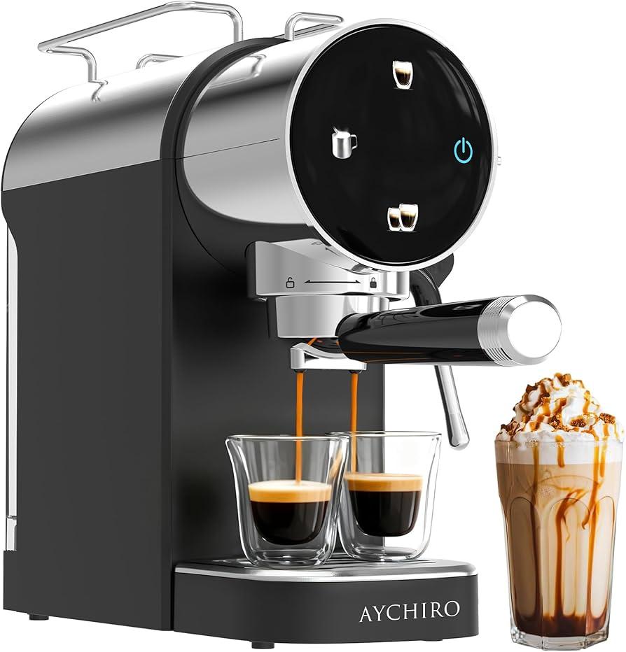 Aychiro 20 Bar Espresso Machine, Compact Espresso Maker with Milk Frother, Touchscreen Latte Maker with Detachable Drip TrayWater Tank, Built-in Handle for Home and Office Use