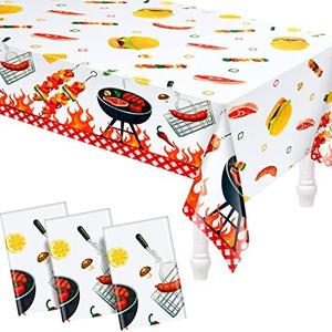 Amylove 2 Pack BBQ Party Decorations Hot GOG Picnic Tablecloths 86 x 51 Inches Stain Resistant Tablecloth for Baby Q Baby Shower, Birthday, Halloween, Carnival Party Supplies