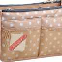 Vercord Updated Purse Handbag Organizer Insert Liner Bag in Bag 13 Pockets Beige Dot Small