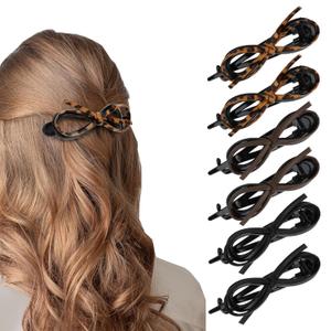 CURASA Bow Hair Clips 6PCS Vintage Twist Design, Leather Bow Strong Hold Non Slip Hair Clips for Women Girls Thick Hair