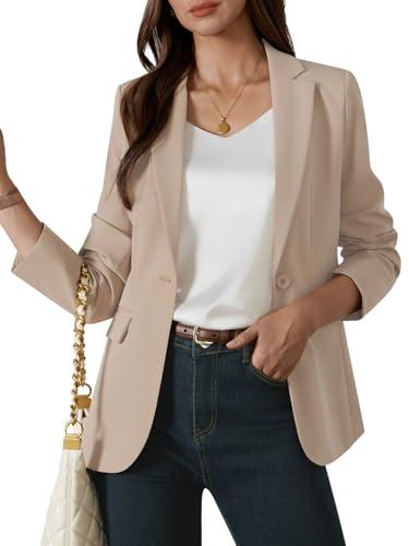 Kelyaa Womens One Button Blazer Casual Open Front Long Sleeve Suit Jackets Business Work Office Blazers with Pockets Khaki, Medium