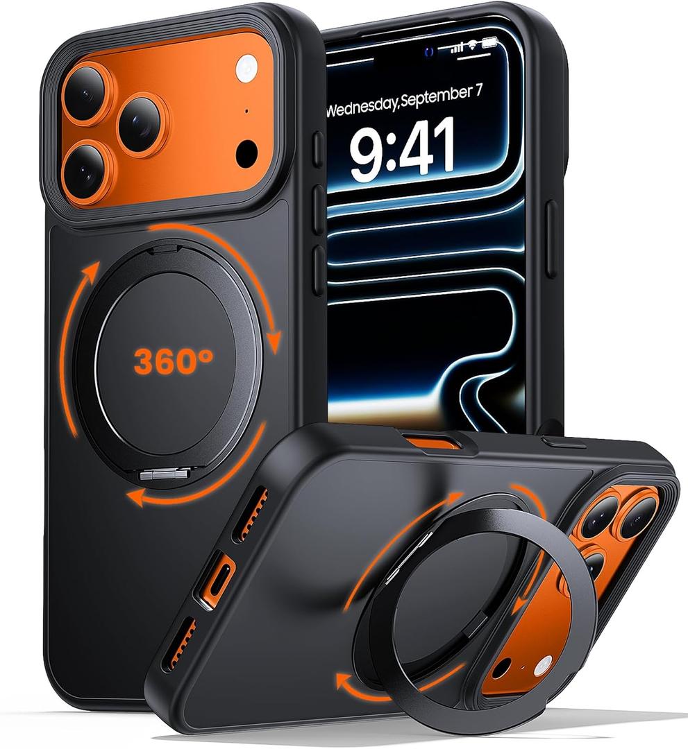 for iPhone 17 Pro Max Case with Stand,Fits MagSafe,Military Drop Protection,Build in Kickstand,iPhone 17 Pro Max Phone Case 6.9" Matte Black