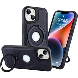 for iPhone 14 Case, PU Leather Case with Built-in Kickstand Shockproof Protection Luxury Phone Cover for Men Women, Dark Blue