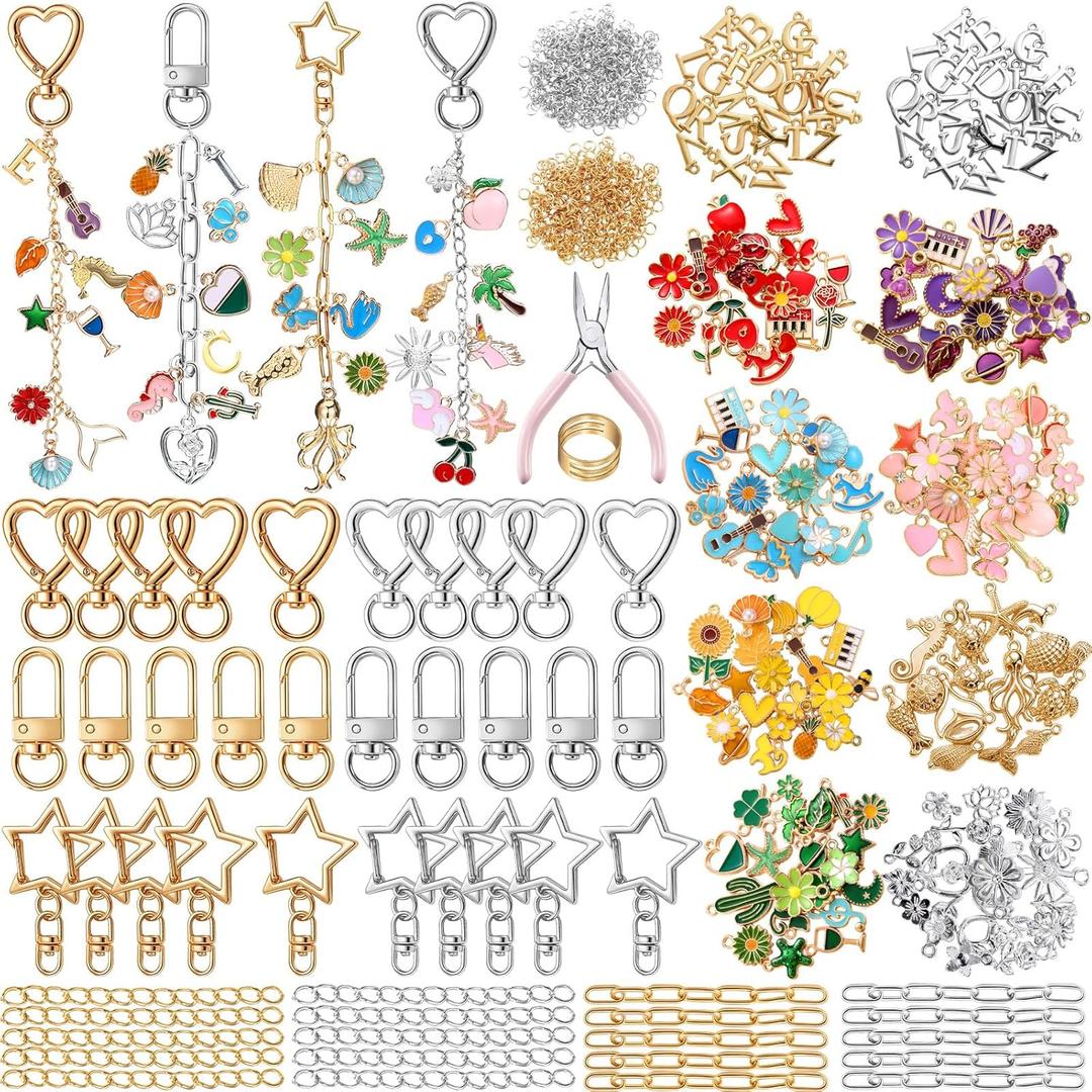 Highergo 922 Pcs Charms Lip Gloss Keychain Making Kit DIY Craft Supply Including 24 Keychain Clip 28 Extender Chain 208 Charms Jewelry Plier for Custom Bag Phone Crafting Jewelry Making Kit