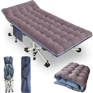 Cot Camping Cot with Thick Pad Cots for Sleeping Camping Bed Folding Cot 450LBS(Max Load) Comfortable Double Layer Oxford Heavy Duty with Carry Bag for Home Outdoor Travel (Standard, Grey)