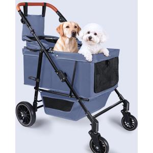 Dog Stroller for Large & Medium Dogs, Pet Stroller for 2 Small Dogs, Extra Large Heavy Duty, Foldable Design, Adjustable Handle, with Pocket, Up to 132 lbs(Navy Blue)