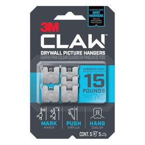 3M Claw 15 lb. Drywall Picture Hanger with Spot Markers, Heavyweight Hanging Solution for Room Decor and Office Decor, Including Mirrors or Large Art – 10 Pack