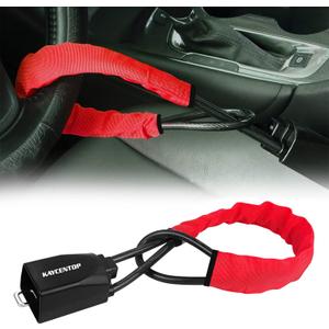 KAYCENTOP Car Steering Wheel Lock, Seat Belt Lock, Anti-Theft Device, Max 17 Inch Length, Small and Light-Weight, Multi-Functional, Fit Most Vehicle, SUV, Golf Cart Security (Red)