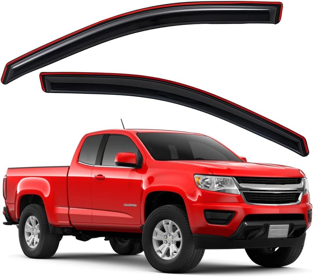 Lightronic Extra Durable Clip-on in-Channel Auto Vent Window Visor, Fits 2015-2022 Chevrolet Colorado & GMC Canyon, Extended Cab, UV Protection Rain Guard, Original Wind Deflector, Dark Smoke, 2-Pcs