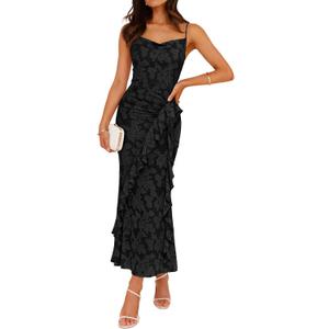 ZESICA Women's Summer Floral Sleeveless Bodycon Dress 2026 Square Neck Ruched Wedding Guest Party Maxi Dresses