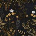 Black Floral Wallpaper Peel and Stick Wallpaper Leaf Wallpapers Gold Leaf Contact Paper for Cabinets Waterproof Self Adhesive Wall Paper for Kitchen Countertop Wall 17.5" x 118"
