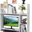 Modern Wooden Desktop Bookshelf Hutch, White Desk Organizer with 7 Shelves for Computer Desk, Vertical Storage for Small Desks, Home Office, Dorm, L 37" x W 9.4" x H 36.8"