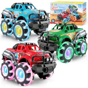 Vroomix JOYIN 3 Pack Monster Truck Toy - Toy Truck with Flashing LED Wheels - Light-Up Friction-Powered Cars for Toddlers - Boys Girls Birthday Gift