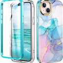 Cute Marble Case for iPhone 15 6.1 inch Built with Screen Protector, Lightweight and Stylish Full Body Shockproof Protective Rugged TPU Case for Women/Girls