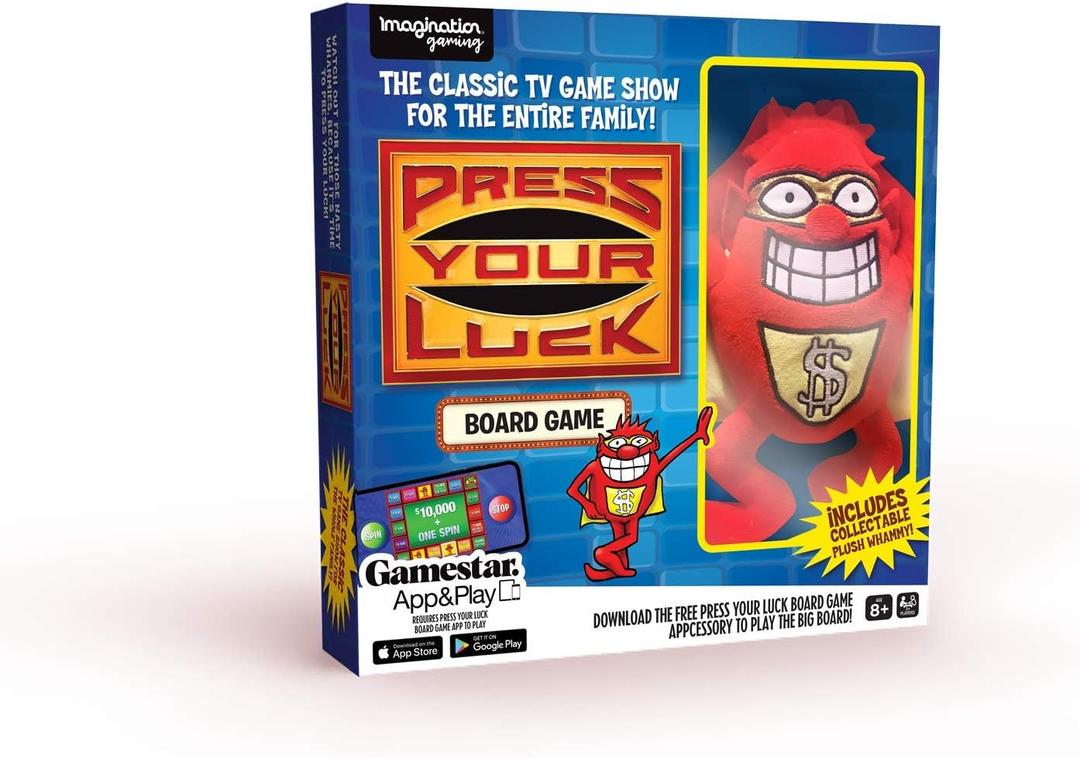 Press Your Luck Card Game with Whammy Plush Toy, Bring The Classic TV Game Show Home, Full of Trivia, Tactics, Choices, and Chances, Play with Family and Friends, Remote Home Entertainment
