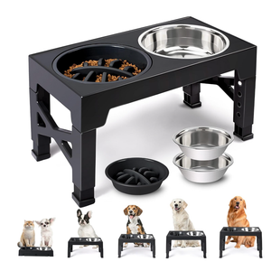 Heeyoo Elevated Dog Bowls - 5 Adjustable Heights Stand, 2 Stainless Steel Bowls & 1 Slow Feeder, 3.2" to 12.2" for Small to Large Dogs