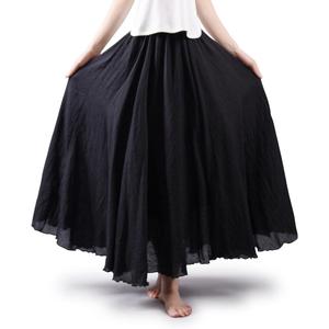 OCHENTA Women's Casual Cotton Long Maxi Skirt Flowy Boho for Summer Beach Goth Fairy Renaissance Weekend Skirts Black 105CM