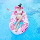 2 in 1 Floating Recliner Pool, Deluxe Inflatable Pool Float Adult with Backrest and Cup Holder, Cool Fun Pool Chair Float Bed, Pool, Beach, Enjoy Vacation, Age 15 + (pink)