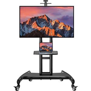 PERLESMITH Rolling TV Stand with Wheels for 32-85 Inch LCD LED 4K Flat Screen TVs, Tilt Mobile TV Cart with Shelf Holds Up to 100 lbs, Height Adjustable Floor TV Stand Max VESA 600x400mm- PSTVMC05