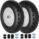 4.80/4.00-8 Tire and Wheel, 16" Flat Free Solid Wheelbarrow Tire with 5/8"&3/4" Bearings 3" Hub, 14"-16" Universal Fit Wheelbarrow Tires for Hand Truck/Garden Trailer/Trolley/Wagons