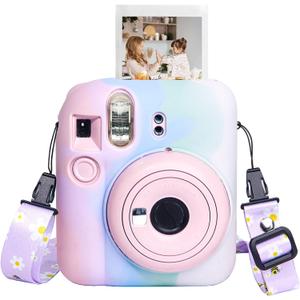CAIYOULE Silicone Case for Fujifilm Instax Mini 12 Camera, Protective Case for Instax Mini 12 with Adjustable Shoulder Strap - Light Gradient