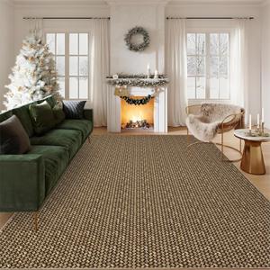 COZYLOOM Brown 12' x 9' Modern Contemporary Geometric Area Rug, Machine Woven, Low Pile, Stain Resistant, Water Resistant, Flat Woven, Rectangular, Indoor/Outdoor, Spill Resistant, Polyester, Washable
