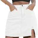 luvamia Skorts Skirts for Women Denim Mini Skirt Side Slit with High Waisted Jean Shorts Stretchy Size S